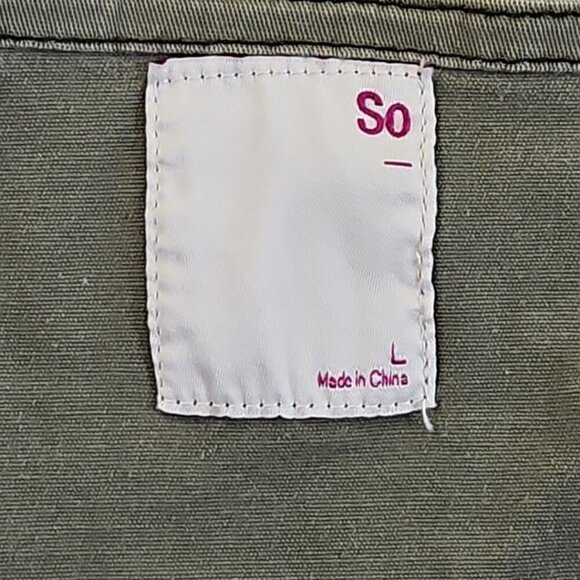 SO Overall Pinafore Dress Size Large Zip Front Army Green Jumper Pockets NWT - Picture 12 of 12